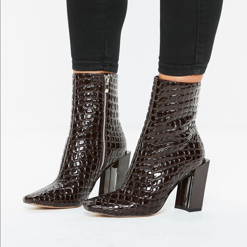 Brown Feature Heel Ankle Boots
